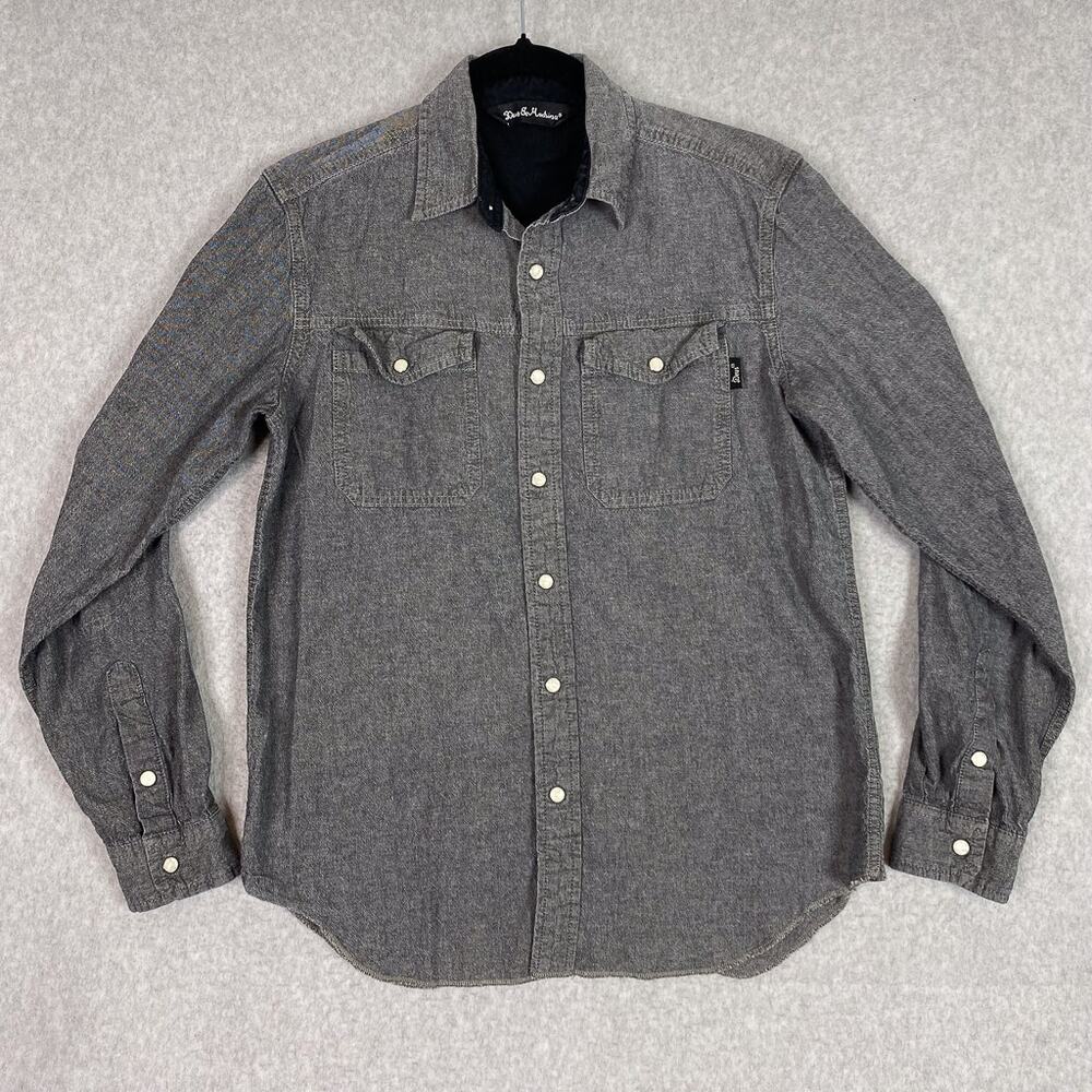 Deus Ex Machina Shirt Mens S Grey Long Sleeve Chambray Pearl Snap Moto Work